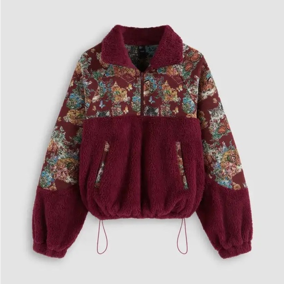 Cider Jackets & Blazers - Cider Fleece Collar Floral Cat Knotted Sweatshirt